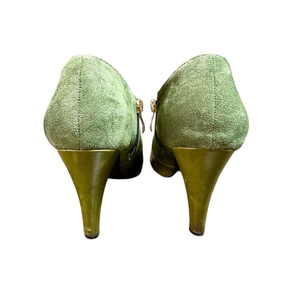 LULU HUN, LONDON, WOMENS GREEN SUEDE & LEATHER HEELS WITH RED INSOLE. - Picture 6 of 15